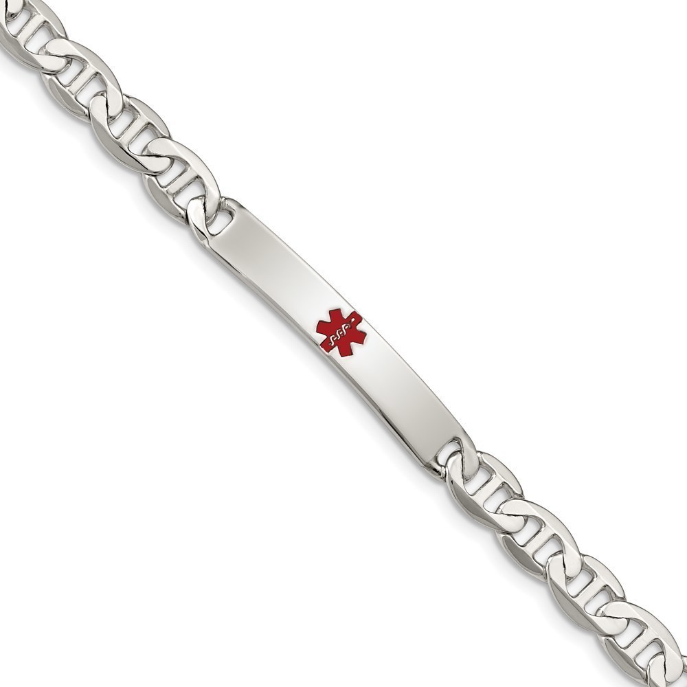 925 Sterling Silver Nautical Polished Medical Anchor Link ID Bracelet, 7.5"